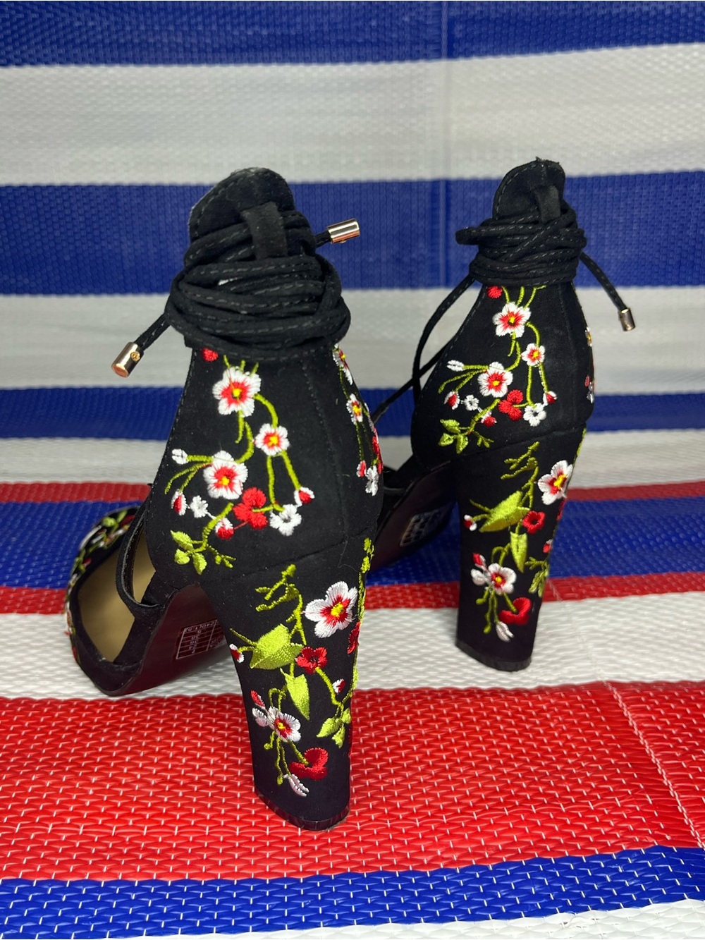 Women's Black Embroidered Floral Heeled Booties Size 7 - 38 - Picture 8 of 10